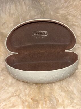 Coach Cream Embossed Sunglasses Case with Brown Interior